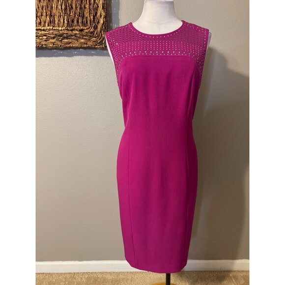 Kasper Dress & Jacket Blazer Suit Berry Pink 12 Silver Studded Neckline Stretch - Picture 14 of 15